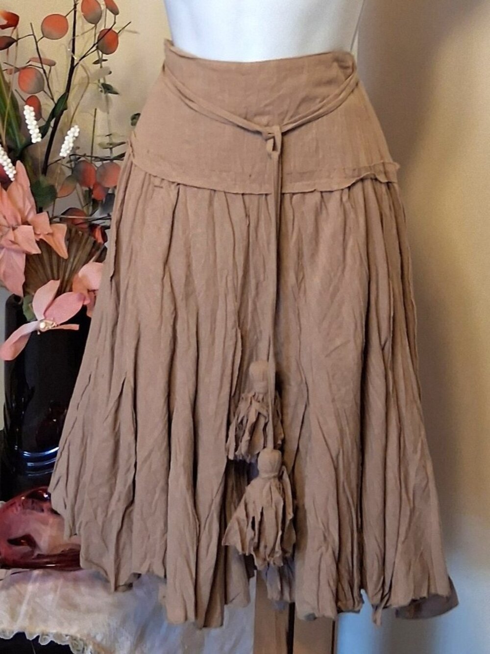 New Beige A-Line Flared Swing Lined Midi Skirt High Quality Spring Summer Skirts
